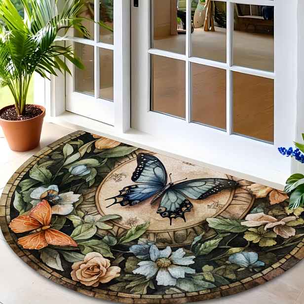 TEMU 1 ks Motýlí Vintage Mandala Polkruhová Rohožka Vítejte, pro vnitřní i venkovní použití, Vhodná do obývacího pokoje, kuchyně, ložnice, na terasu,