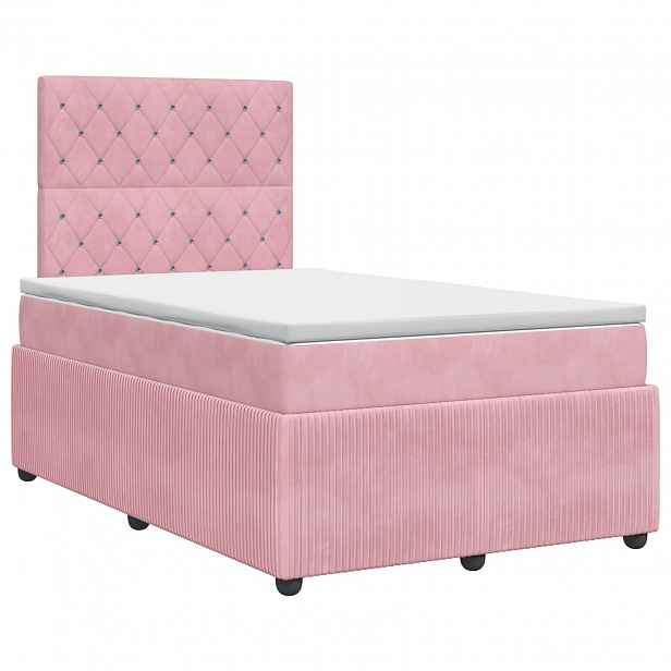 vidaXL Postel boxspring s matrací s čelo Růžová 120 x 190 cm Samet