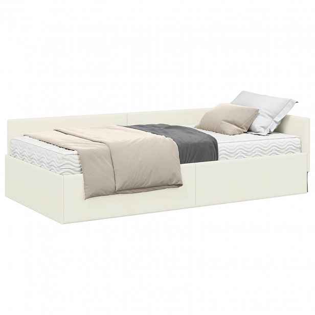 vidaXL Rohový rám postele s matrací 2 ks Krémová 100 x 200 cm samet