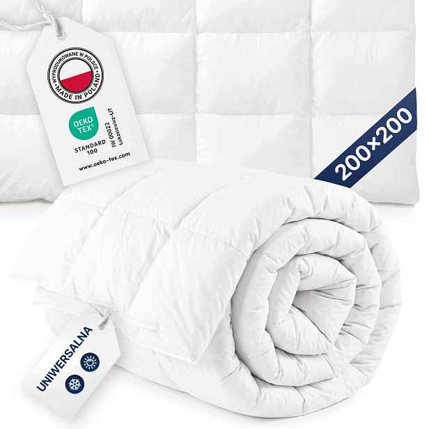 Péřová Přikrývka Celoroční Amw Polopuch Pere Bavlna 1800g 200x200 Bílá