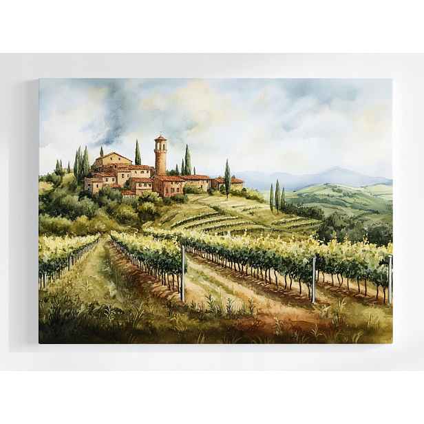 Plakát Krajina Pohled Itálie Toskánsko Vinice Město 100x75