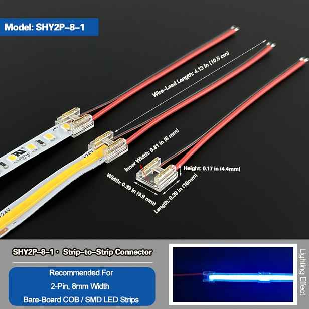 TEMU 10ks 2kolíkové bezzápustné konektory pro LED pásky, zasouvací bezzápustné rychlospojky deska-deska, ultratenké průhledné spoje, kompatibilní s