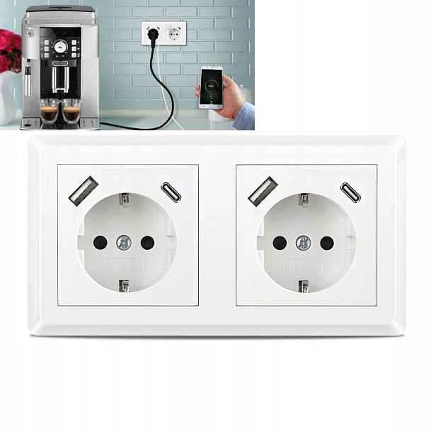 2X Usb zásuvkový systém 1-směrová nástěnná zásuvka pro montáž pod omítku