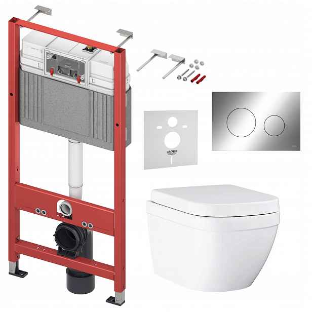 7v1 Sada Wc, Stelaz Tece Wc Mísa Grohe Euro Ceramic Tlačítko Chrom