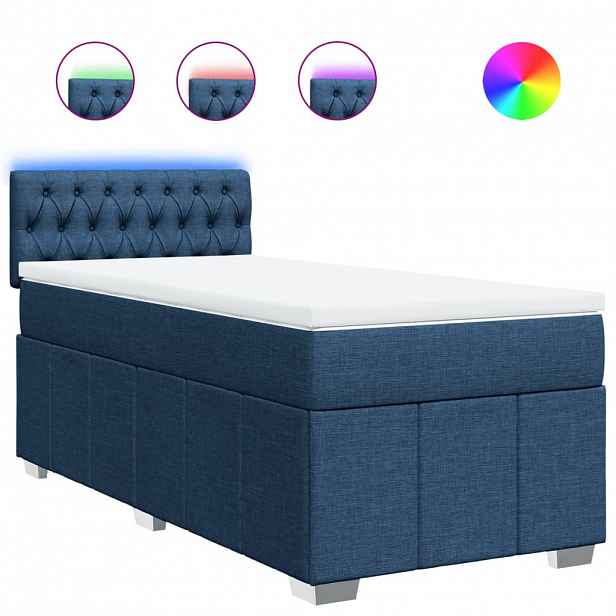 vidaXL Box spring postel s matrací modrá 100 x 200 cm textil