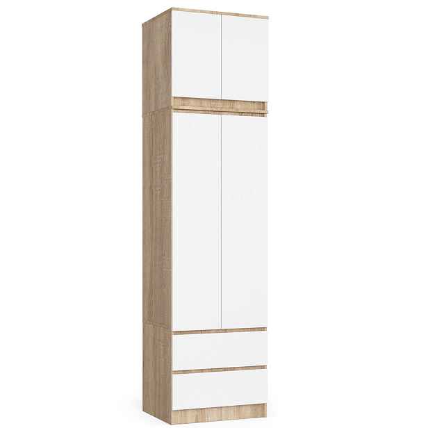 Ak furniture Šatní skříň s nástavcem STAR 234 cm bílá/dub sonoma