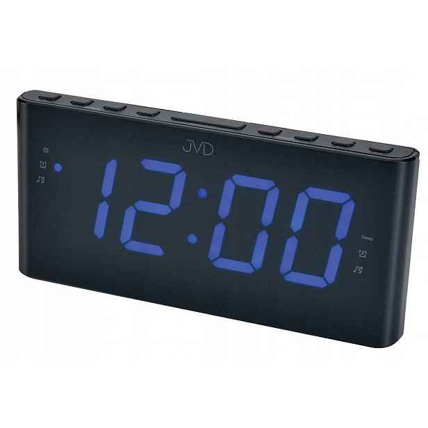 Modrý Led Radiobudík Jvd SB1000.2 Radio Fm Dva Alarmy Číslice 4,6 cm