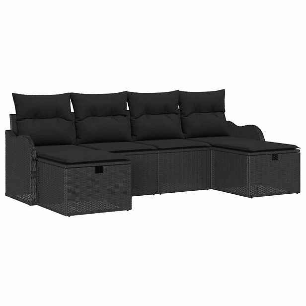 vidaXL Set pohovek 6 ks 6-Počet míst Černá polyratan