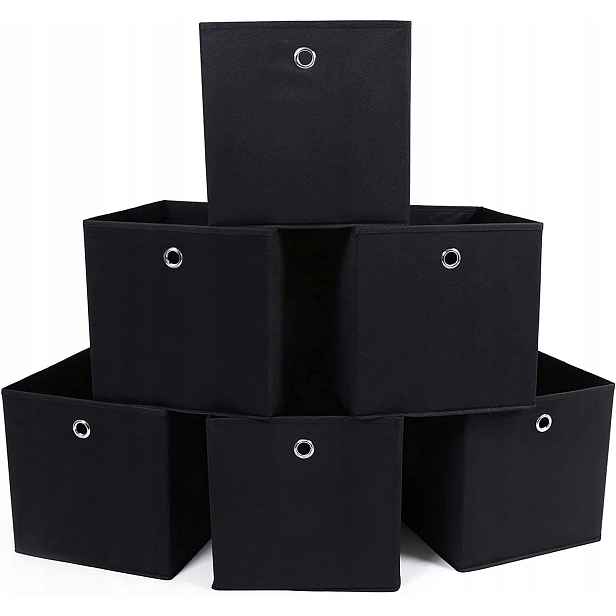 Songmics Sada 6 skládacích krabiček 30x30x30 Černá s otvorem
