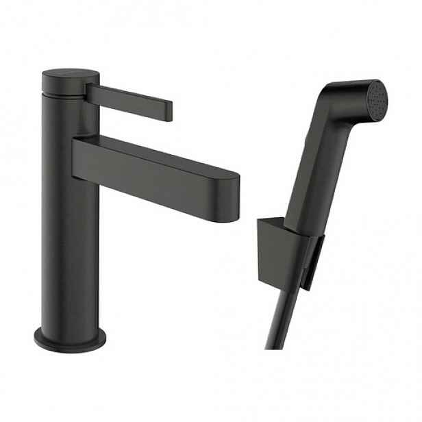 Hansgrohe Finoris umyvadlová baterie s bidetovou sprškou kartáčovaný černý chrom 76210340