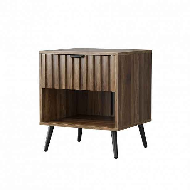 Modfu NOČNÍ stolek z MDF 45x40x53 cm ořechová barva se zásuvkou, otevřenou přihrádkou a kovovými nohami
