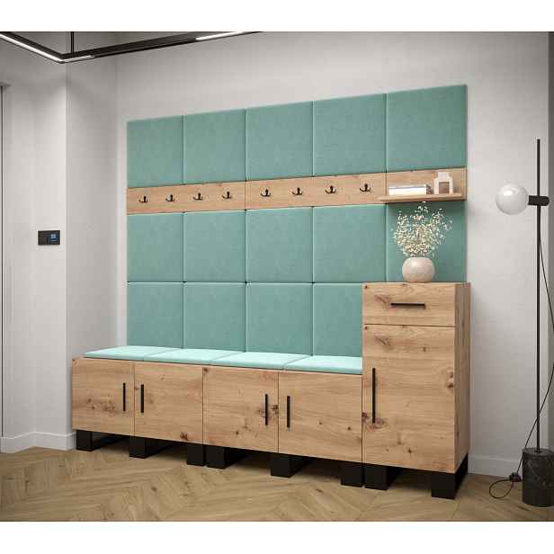 Předsíňová sestava RUMIE 8 - dub artisan, mátové panely