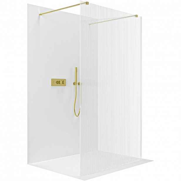 Sprchová zástěna Walk-in Onyx Duo L/P - 8 mm - hranatá vzpěra - zlatá, rýhované sklo - 50x200 cm