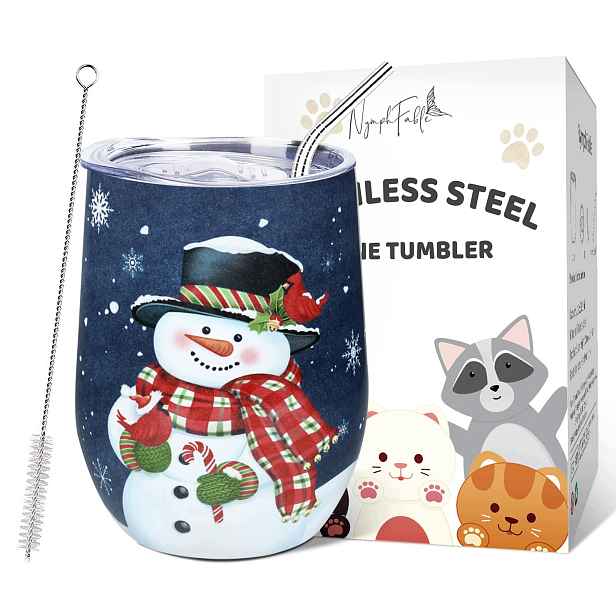 Termohrnek 355 ML Ocelový Sněhulák Tučňák Víko Slámka
