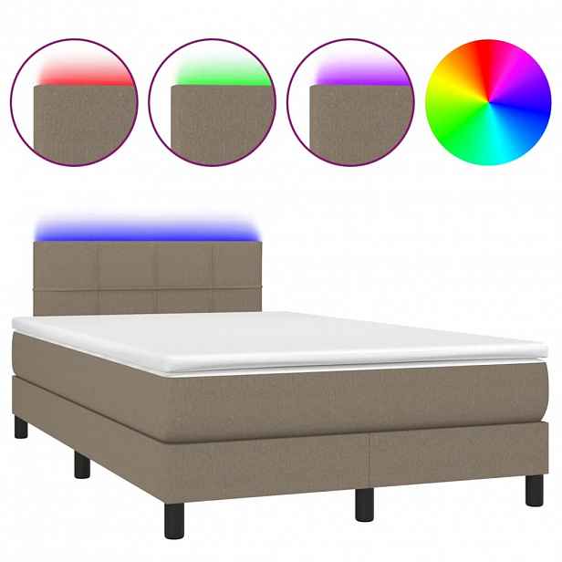 vidaXL Box spring postel s matrací a LED taupe 120x190 cm textil
