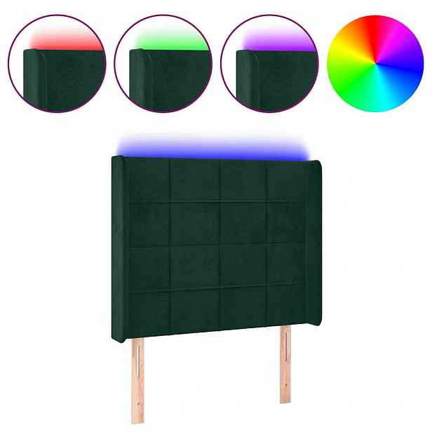 vidaXL Čelo postele s LED tmavě zelené 103 x 16 x 118/128 cm samet