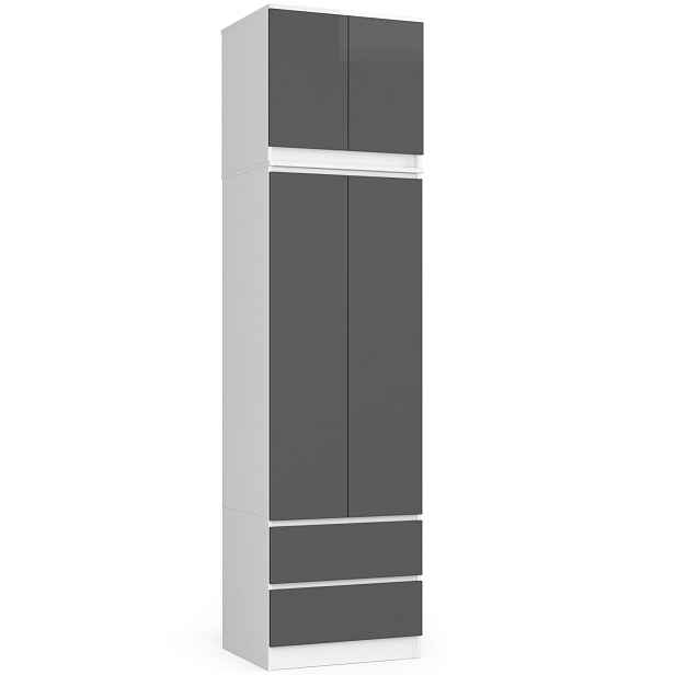 Ak furniture Šatní skříň s nástavcem STAR 60 cm bílo-grafitová