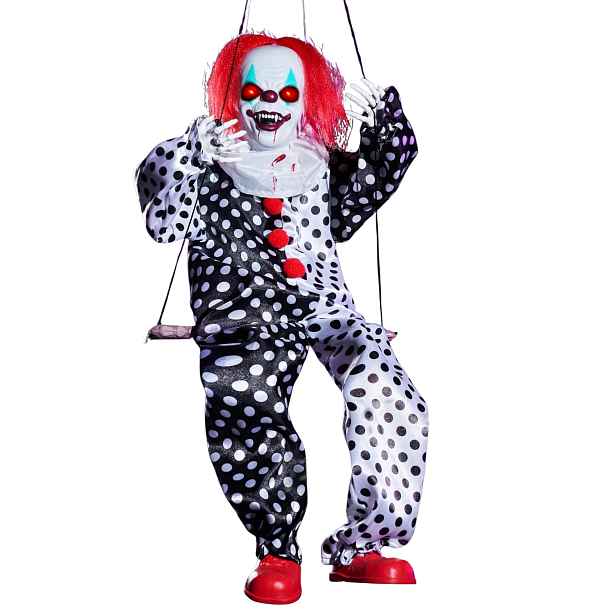 Halloweenský Klaun Závěsný 79 CM Led Zvuk Pohyb Aktivace Zvukem
