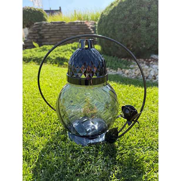 Hřbitovní Svíčka černá s růží – ozdobný lampion 30 x 30 cm