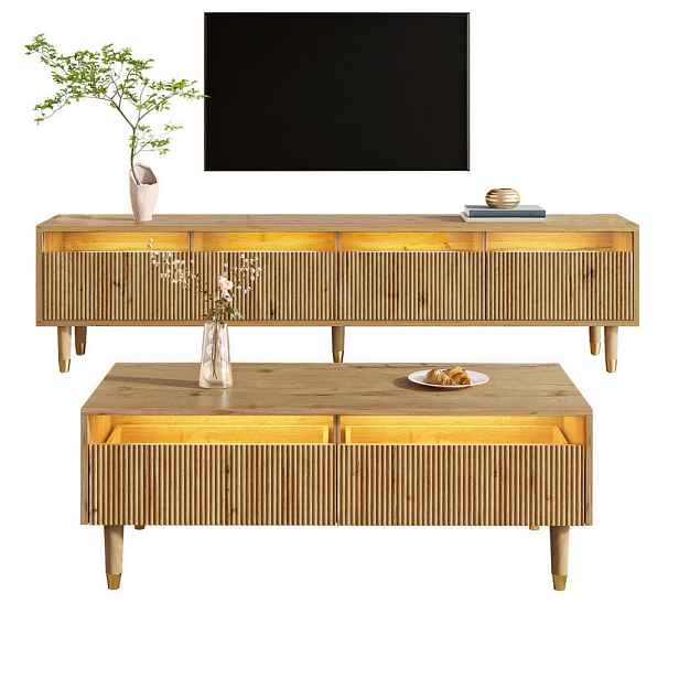 Modfu OBÝVACÍ sestava z MDF 178x35x45 cm v dekoru dřeva s LED osvětlením, úložným prostorem a akrylovými čely