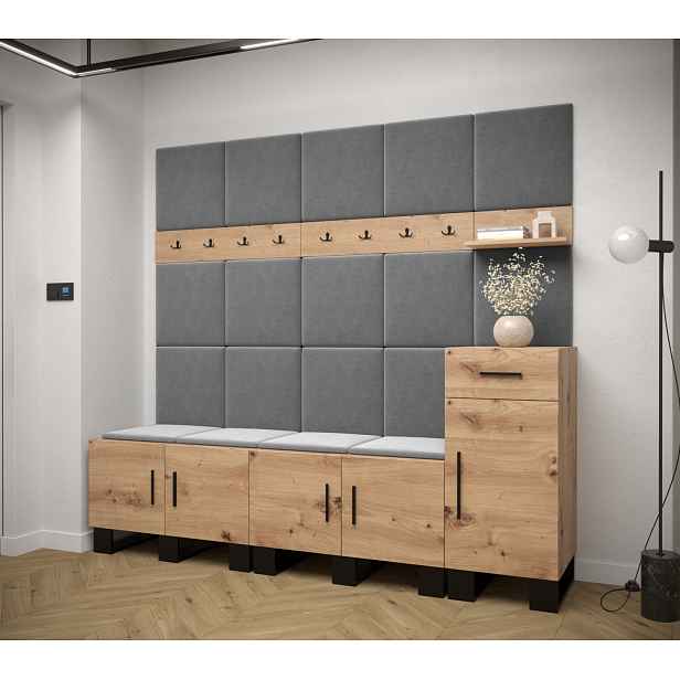 Předsíňová sestava RUMIE 8 - dub artisan, šedé panely