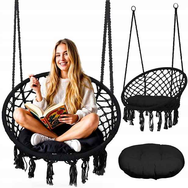 Zahradní závěsné křeslo houpačka Boho černá