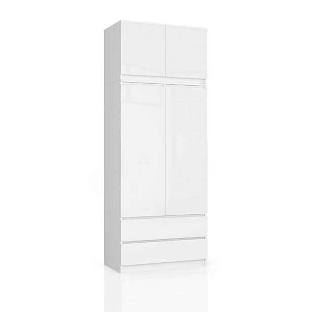 Ak furniture Šatní skříň s nástavcem Star 90 cm bílá lesk