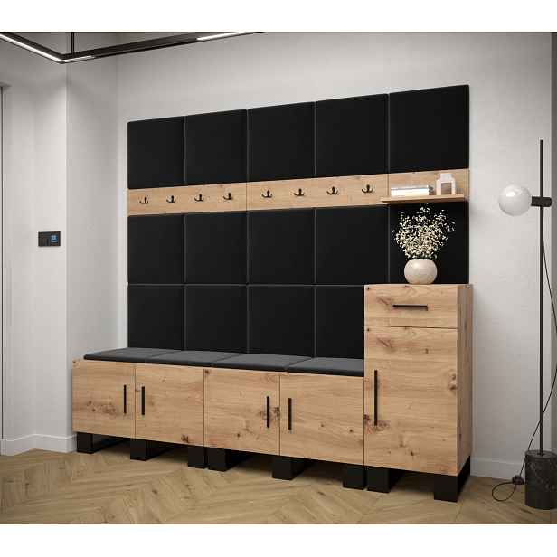 Předsíňová sestava RUMIE 8 - dub artisan, černé panely