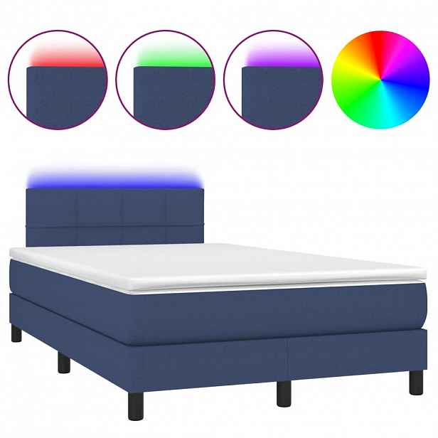 vidaXL Box spring postel s matrací a LED modrá 120x190 cm textil
