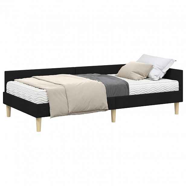 vidaXL Rohový rám postele s matrací 2 ks Černá 90 x 190 cm textil