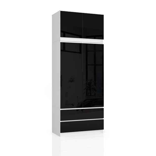 Ak furniture Šatní skříň s nástavcem Star 90 cm bílá/černá lesk