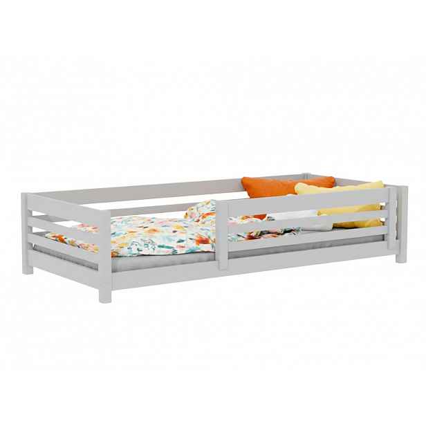 Benlemi Nízká dětská dřevěná postel TULY se zábranou Zvolte barvu: Světle šedá, Zvolte rozměr: 90x180 cm, Zvolte zábranu: S jednou zábranou