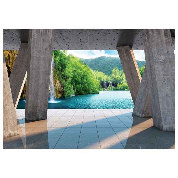 Fototapeta Příroda Zelený les Vodopád Jezero Hory do obývacího pokoje 200x140 lepidlo