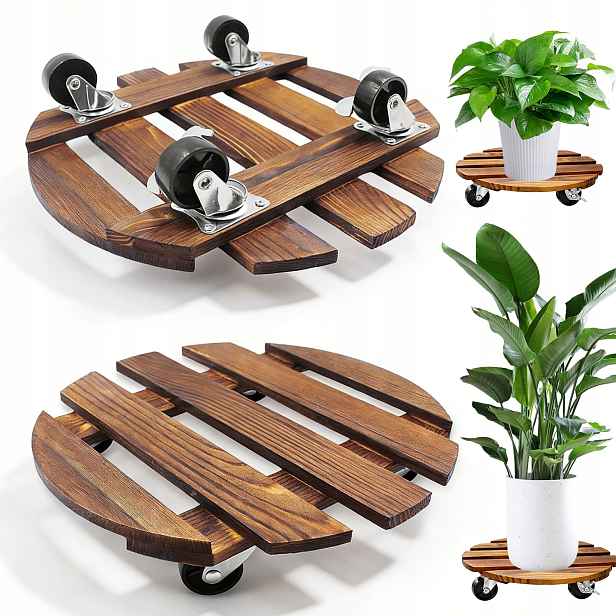 Podstavec Pod Květináče Na Kolečkách Dřevěný, Kulatý, Průměr 30 cm
