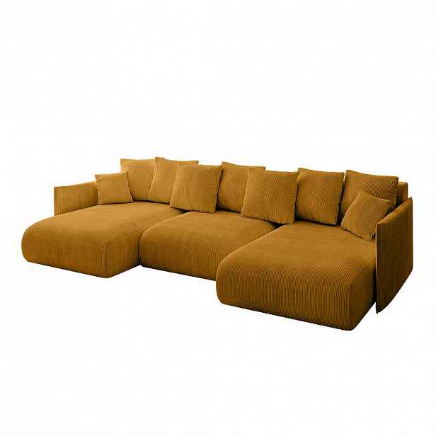 ALTDECOR SEDACÍ SOUPRAVA s funkcí lůžka a úložným prostorem pod postelí ONESK-U 317x177x72 hořčicově žlutý manšestr