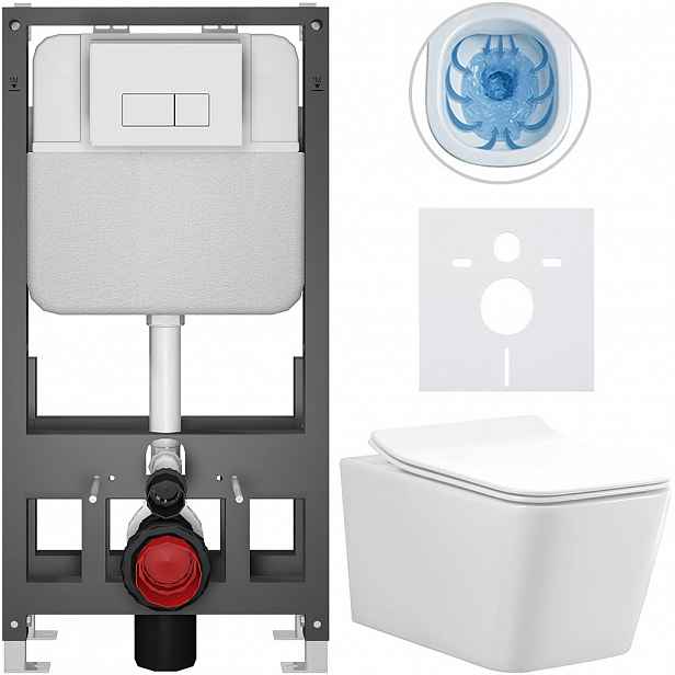 Kompletní WC set Basic/Forte - bílá lesklá - WC tlačítko Modulo/Bílá - volně stojící - předstěnová instalace - 51x36 cm