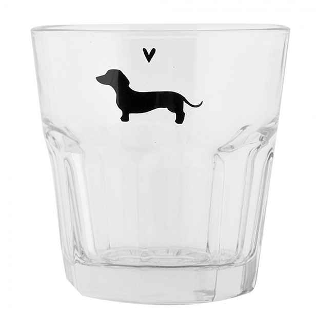 Sklenička na vodu s jezevčíkem a srdíčkem Dog&Cat - Ø 8*8 cm / 200 ml Clayre & Eef