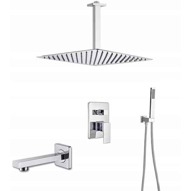 Sprchový Set Podomítkový Vývod Krátká Chromová Dešťová Sprcha 40 cm