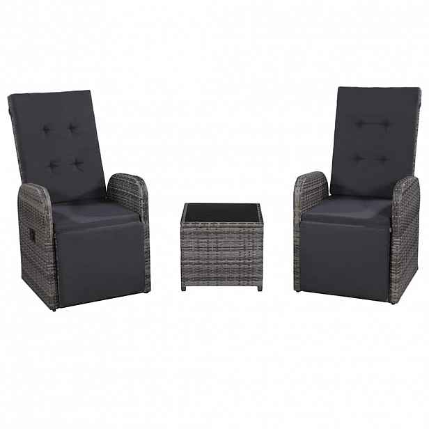 vidaXL 3dílný bistro set s poduškami polyratan šedý