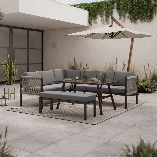 Ambia Garden ZAHRADNÍ JÍDELNÍ SET 5dílné, kov, plast, sklo, textil