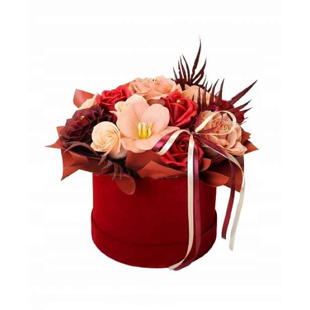 Flowerbox Mýdlové květiny ve velurové krabičce Dárek Kytice