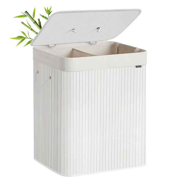 Koš Na Prádlo 120 L S Víkem, 2 Přihrádky, Moderní, Stylový, Bílý
