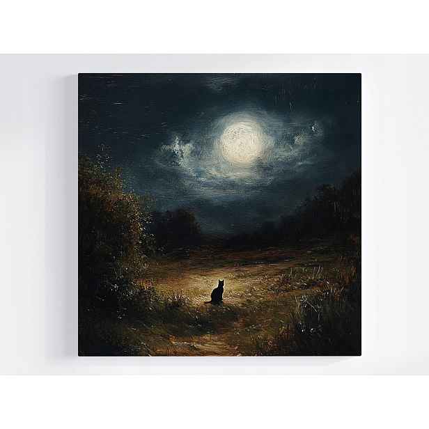 Obraz Na Plátně Canvas Nokturn Noc Měsíc Plná Louka Černá Kočka 50x50