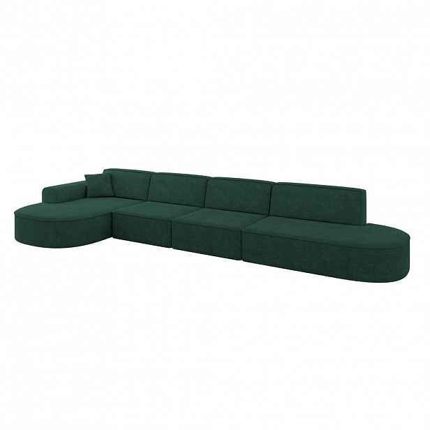 ALTDECOR ROHOVÁ SEDACÍ SOUPRAVA s otomanem vlevo MARI-L3 – 413 x 171 x 79 cm, zelený velur