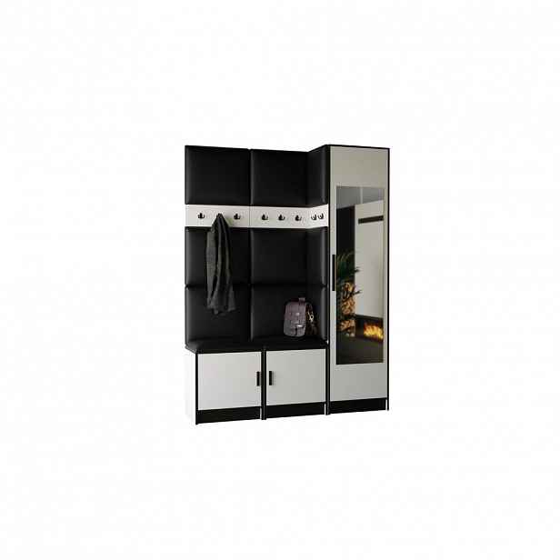 Kier Furniture PŘEDSÍŇOVÁ STĚNA ROJ 20 - 159,6x205x39cm Bílá & Černá kůže