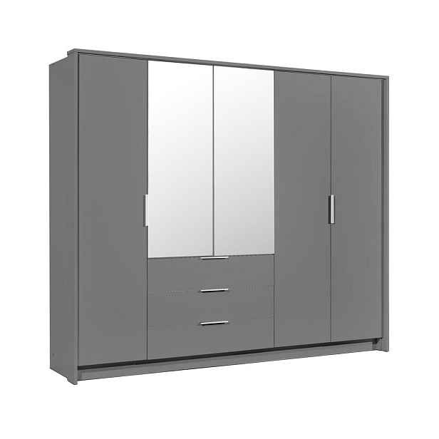 MASSENO ŠATNÍ SKŘÍŇ S OTOČNÝMI DVEŘMI RAMMUS, 255/217/65 cm 5dveřová se zrcadlem, grafitová