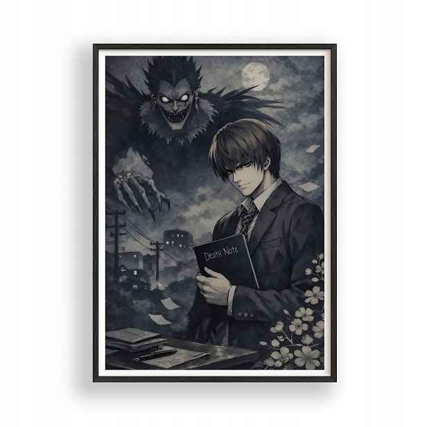 Obraz Death Note Light Yagami Ryuk Plakát Rámeček Dřevěný Černý 30x42 cm