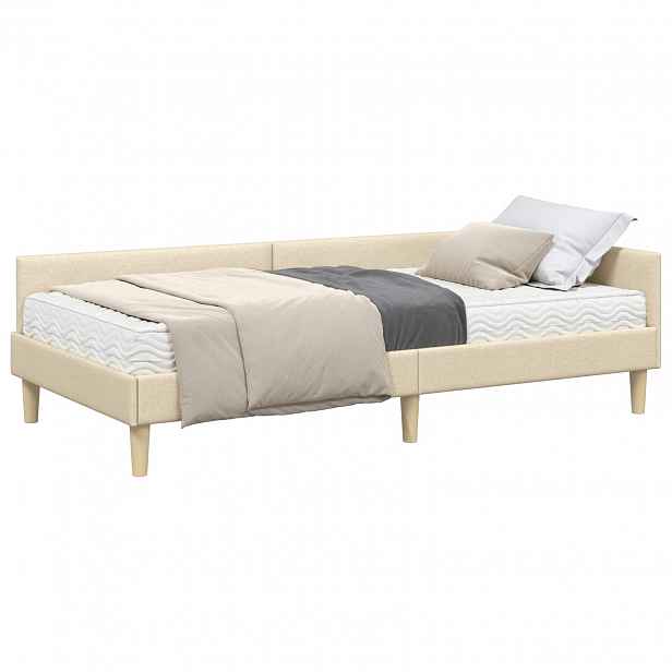 vidaXL Rohový rám postele s matrací 2 ks Krémová 90 x 190 cm textil