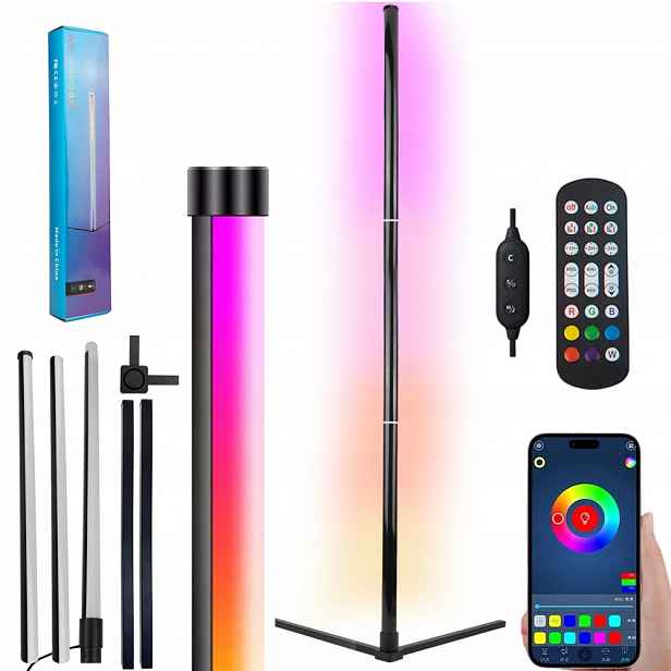 Moderní Stojací Rgb Hudební Podlahová Lampa S Aplikací Černá Dálkový Ovladač