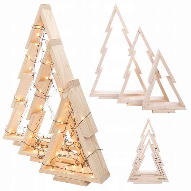 Sada 3 dřevěných vánočních stromků, 43-75 cm, smontované, Eko